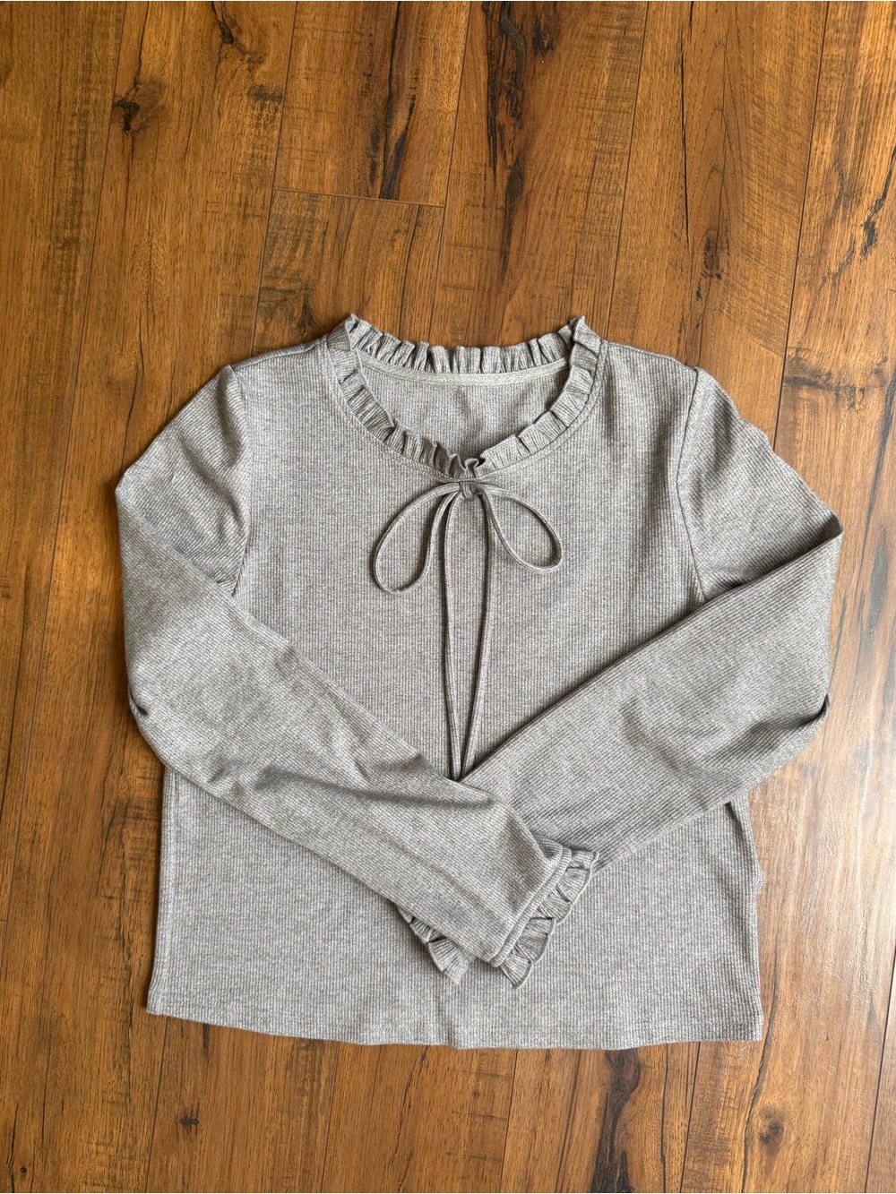 Ruffled Tie-Neck Long Sleeve Top
